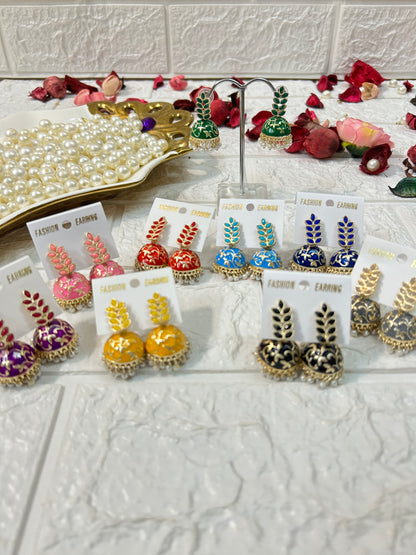 Pack Of 10-100 Pairs Leaf Stone Meenakari Jhumki Earrings Wedding Giveaway, Bridesmaid Gifts, Mehndi Party Gifts For Guests