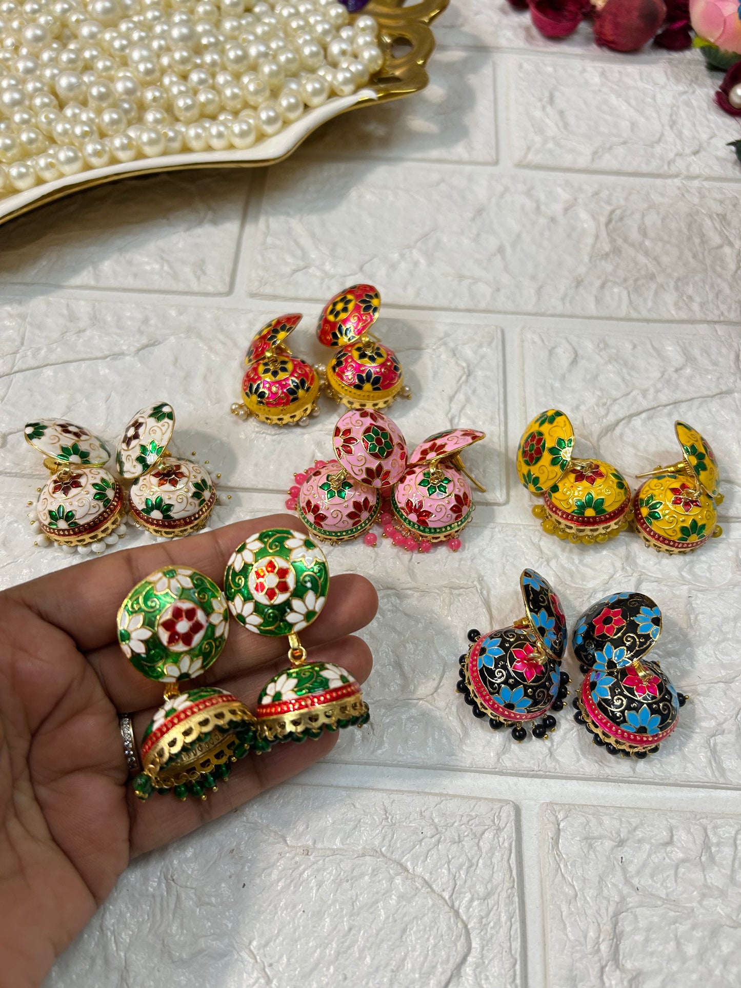 Bulk Lot Of Meenakari Jhumka Earrings, Assorted Colors, Bridesmaid Gifts, Women's Return Gifts, Wedding Favors, Mehndi Sangeet Party Gifts