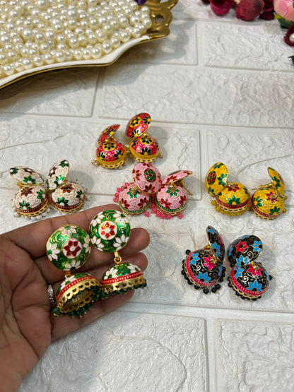 Bulk Lot Of Meenakari Jhumka Earrings, Assorted Colors, Bridesmaid Gifts, Women's Return Gifts, Wedding Favors, Mehndi Sangeet Party Gifts