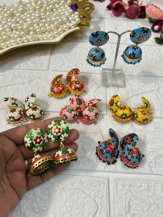 Bulk Lot Of Meenakari Jhumka Earrings, Assorted Colors, Bridesmaid Gifts, Women's Return Gifts, Wedding Favors, Mehndi Sangeet Party Gifts