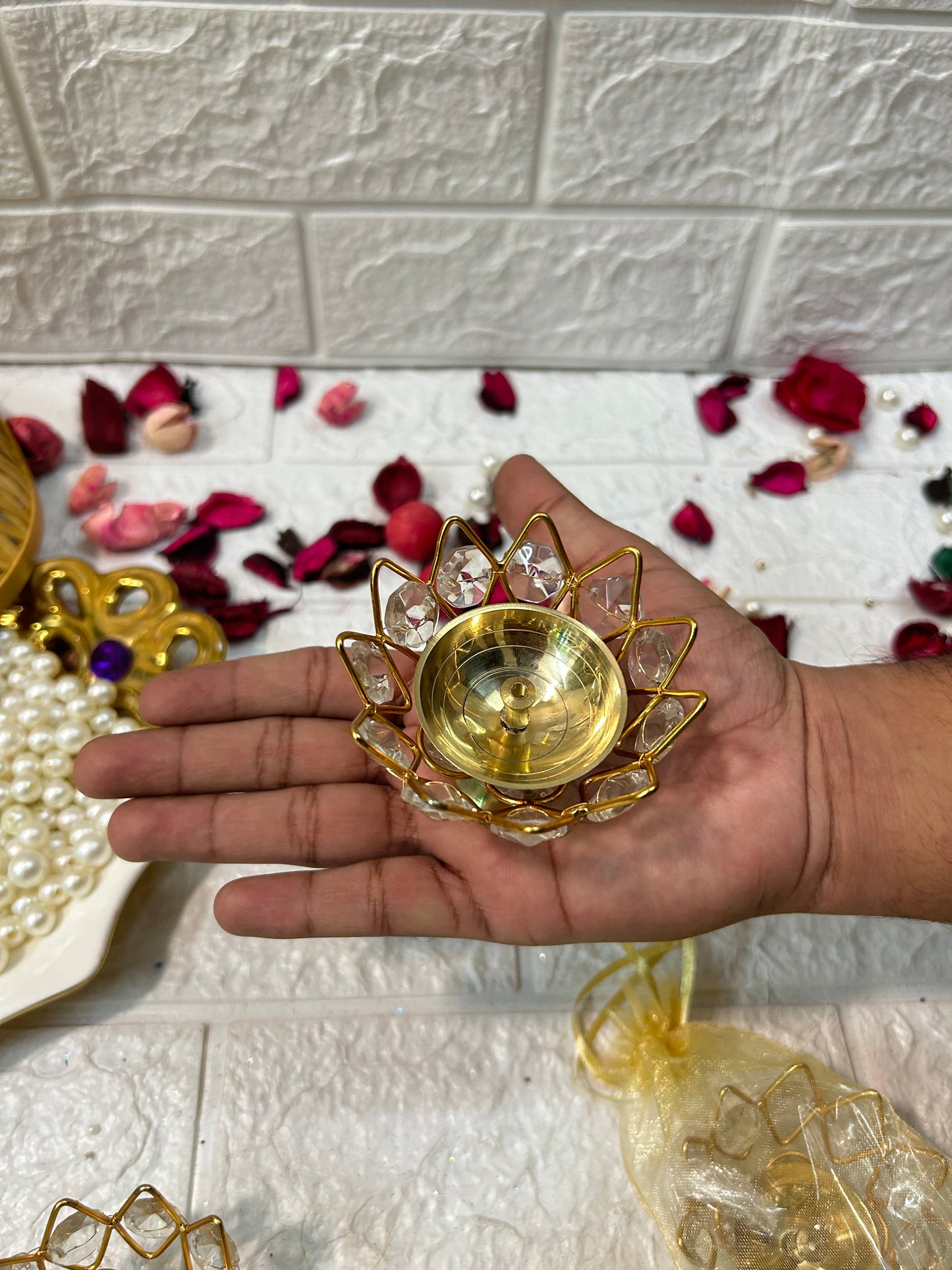 Crystal Metal Diya Puja Gifts, Housewarming Gifts, Navratri Gifts, Diwali Party Gifts For Guests