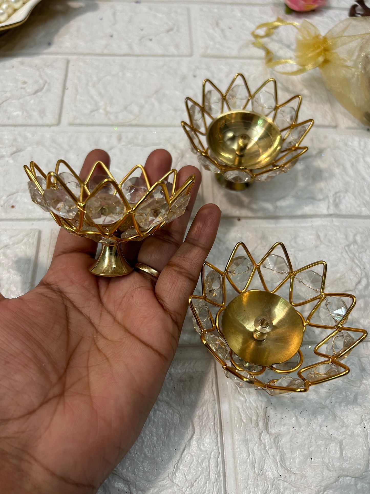 Crystal Metal Diya Puja Gifts, Housewarming Gifts, Navratri Gifts, Diwali Party Gifts For Guests
