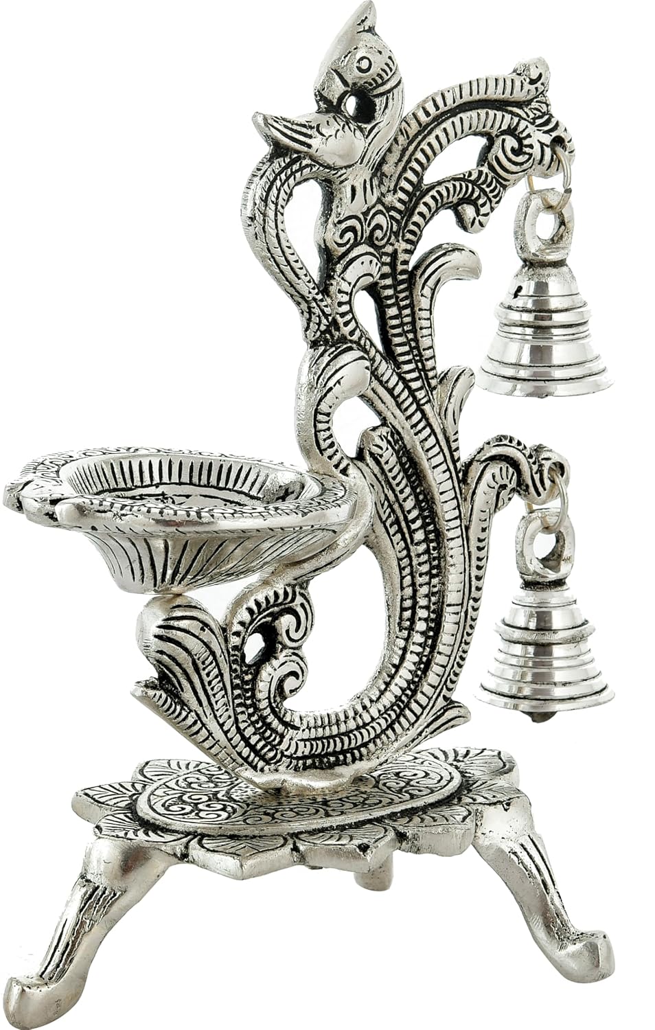 Peacock Silver Metal Diya For Puja Gifts, Return Favors
