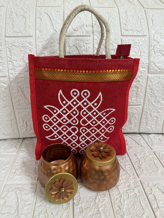 Set of 2 Metal Jars and Jute Bag, Wedding Favors, Baby Shower, Housewarming Gifts