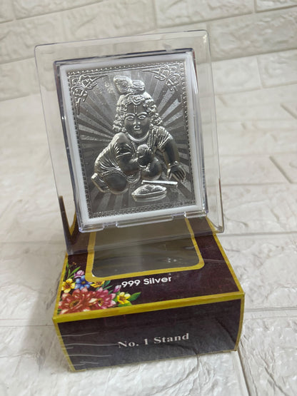 German Silver Ladoo Gopal, Baal Krishna Photo Stand For Puja Gifts, Indian Return Gifts For Guests