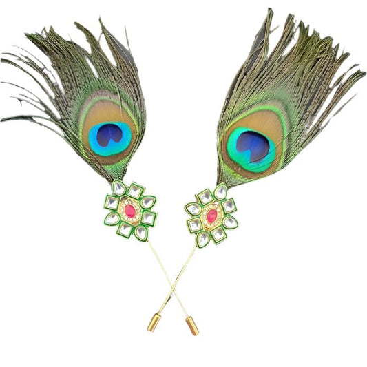 Kundan Peacock Feather Brooch Wedding Favors, Groomsmen Gifts