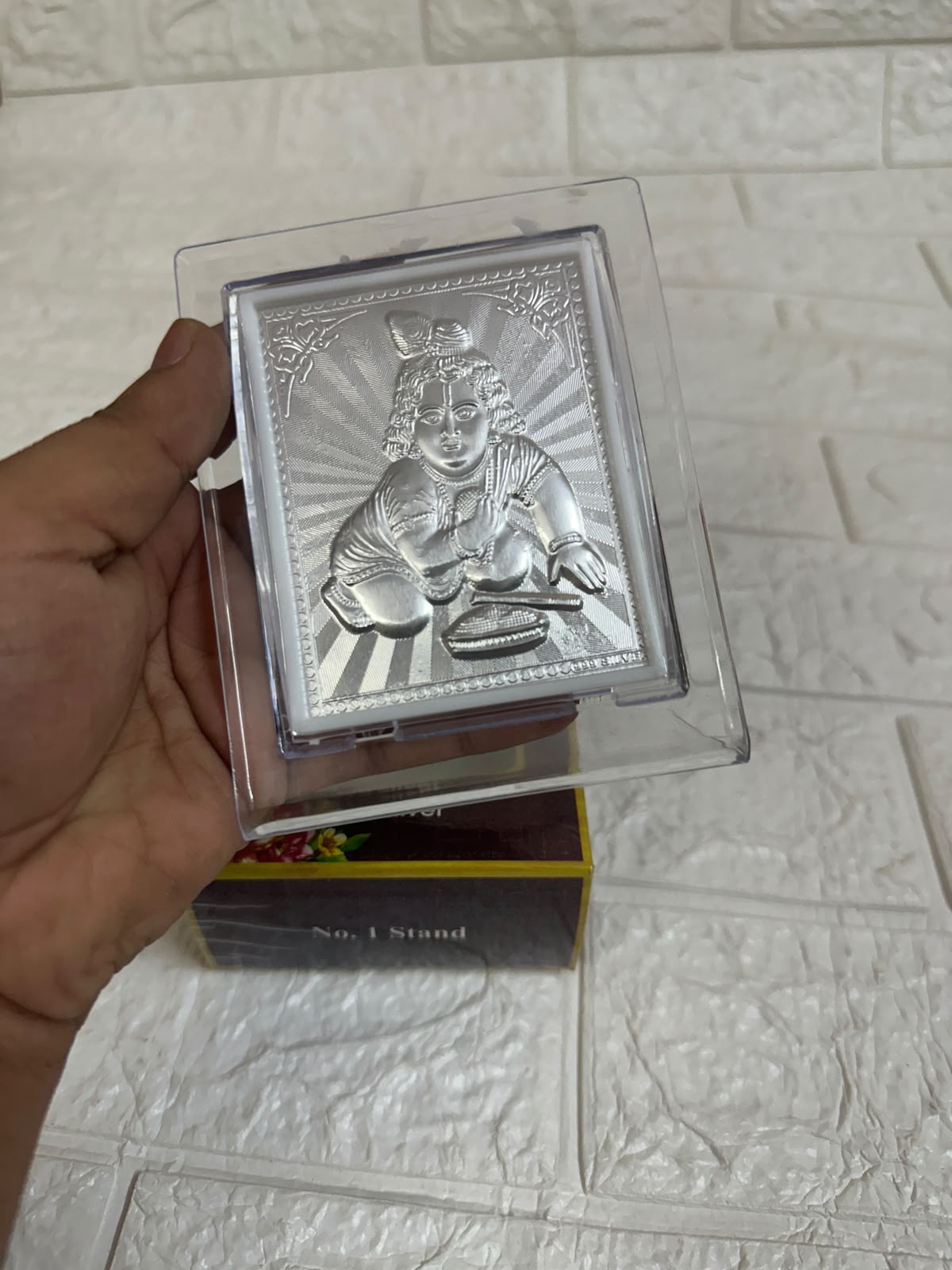 German Silver Ladoo Gopal, Baal Krishna Photo Stand For Puja Gifts, Indian Return Gifts For Guests