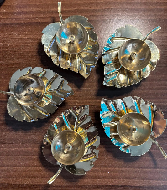 Leaf Shape Metal Diya For Puja Gifts, Housewarming Return Gift