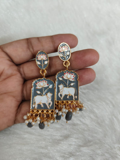 Meenakari Pichwai Earrings For Mehndi Favours, Bridesmaid Hamper Gifts