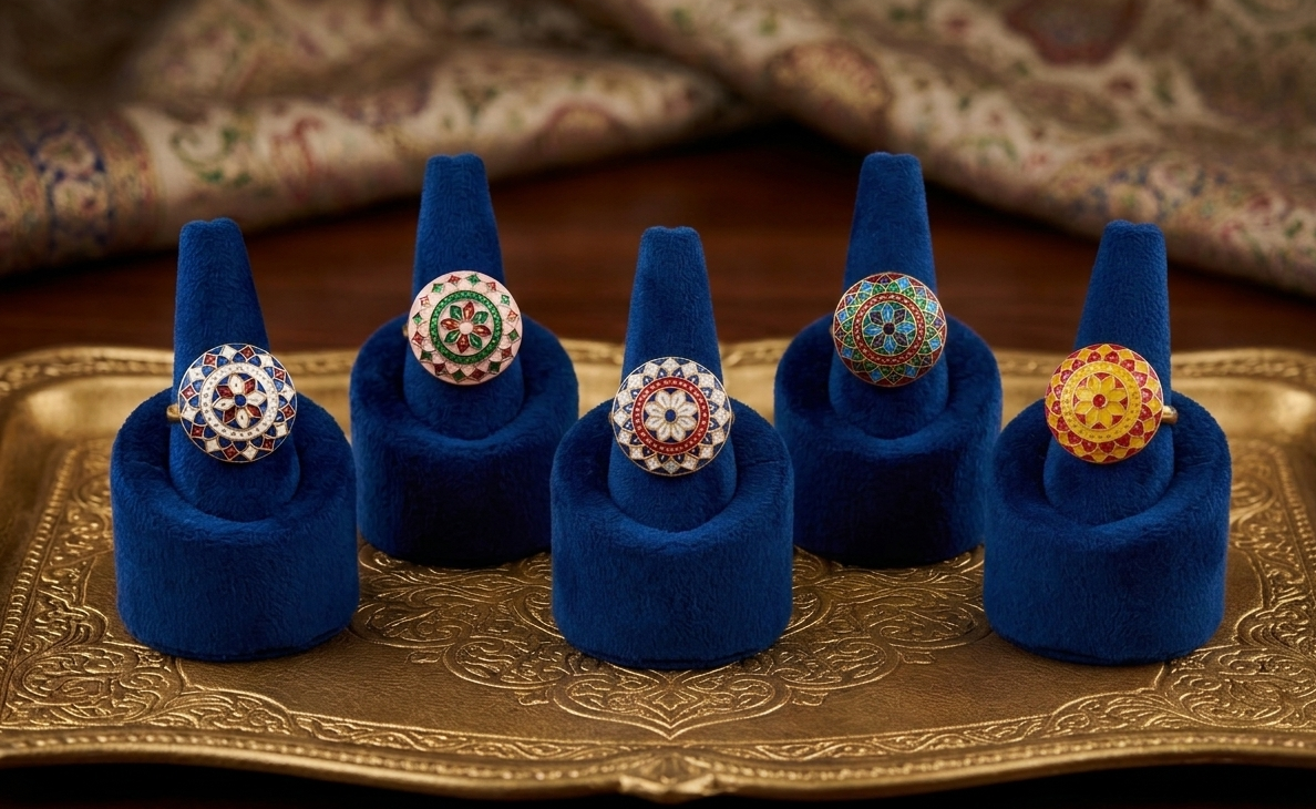 Meenakari Rings For Mehendi Wedding Favors, Bridesmaid Cocktail gifts