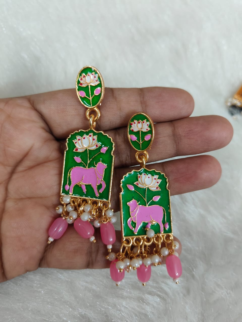 Meenakari Pichwai Earrings For Mehndi Favours, Bridesmaid Hamper Gifts