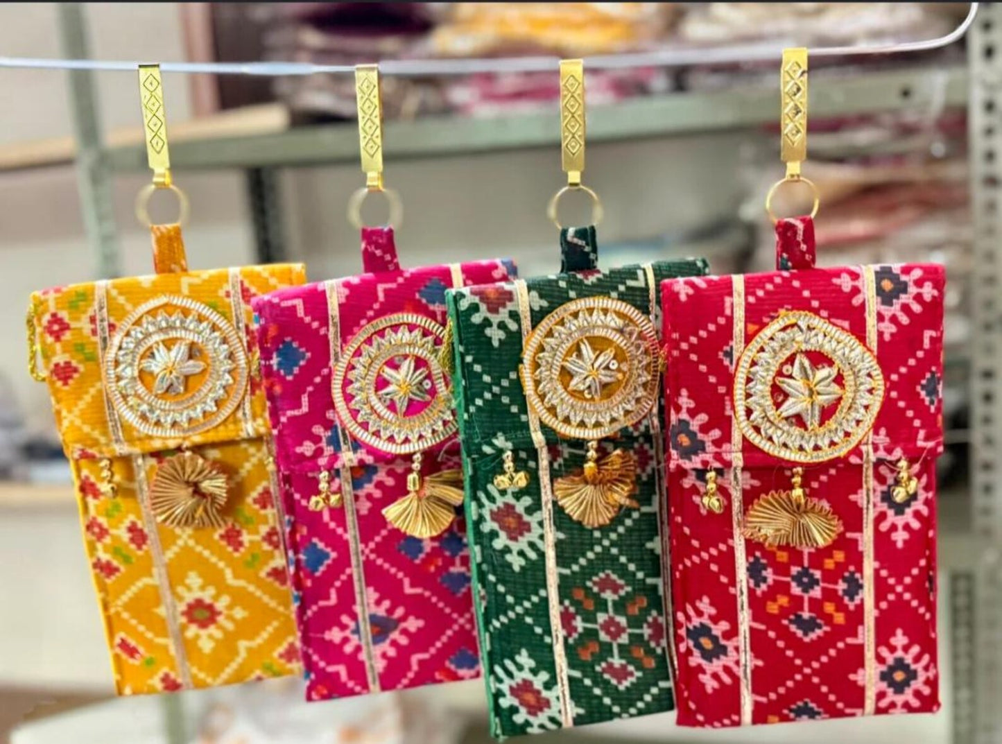 Patola Gota Patti Mobile Pouch For Mehendi Favours, Return Gifts