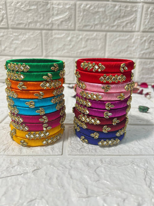 Multicolor Kundan Silk Thread Bangles Mehndi Gifts