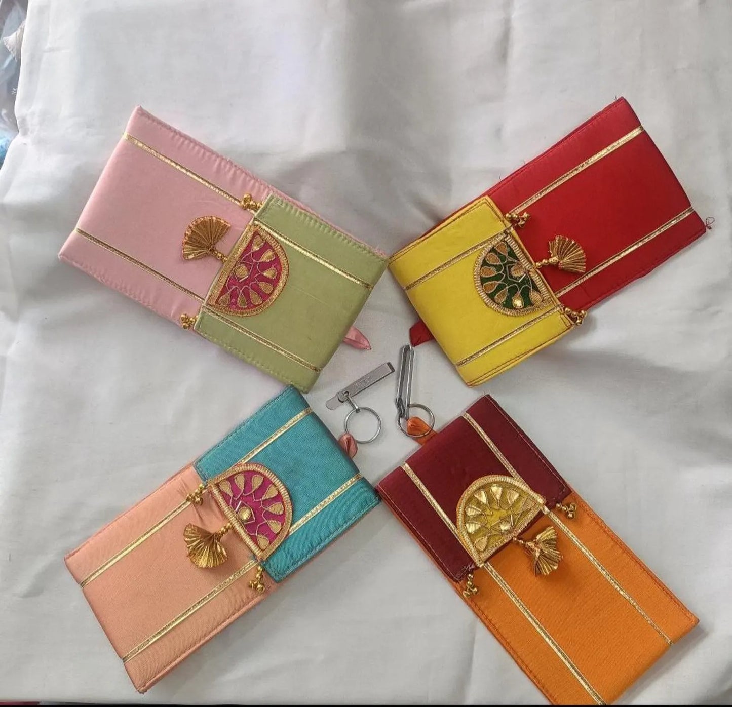 Handcrafted Gota Patti Mobile Pouch For Wedding Favours, Mehendi Gifts
