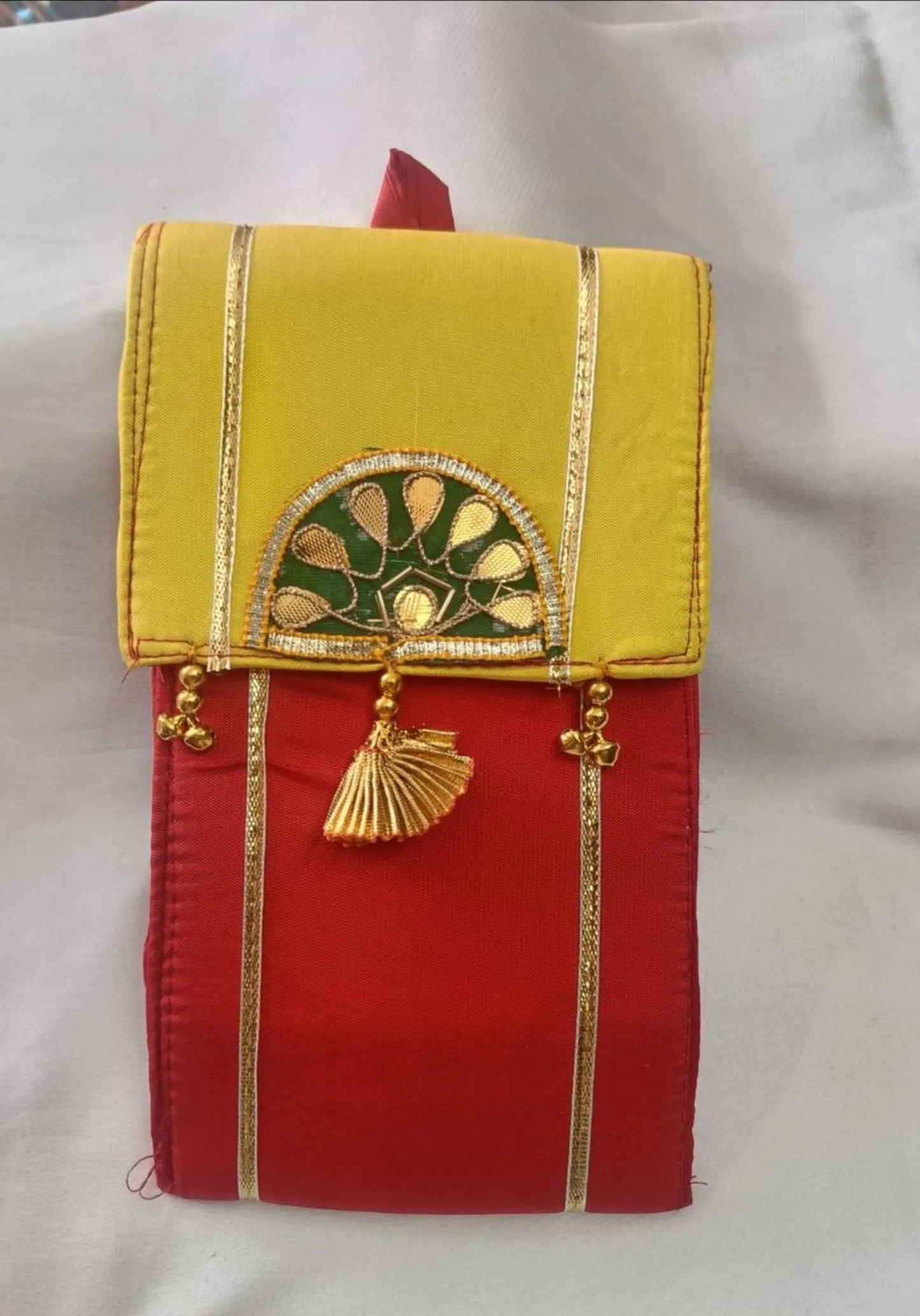 Handcrafted Gota Patti Mobile Pouch For Wedding Favours, Mehendi Gifts