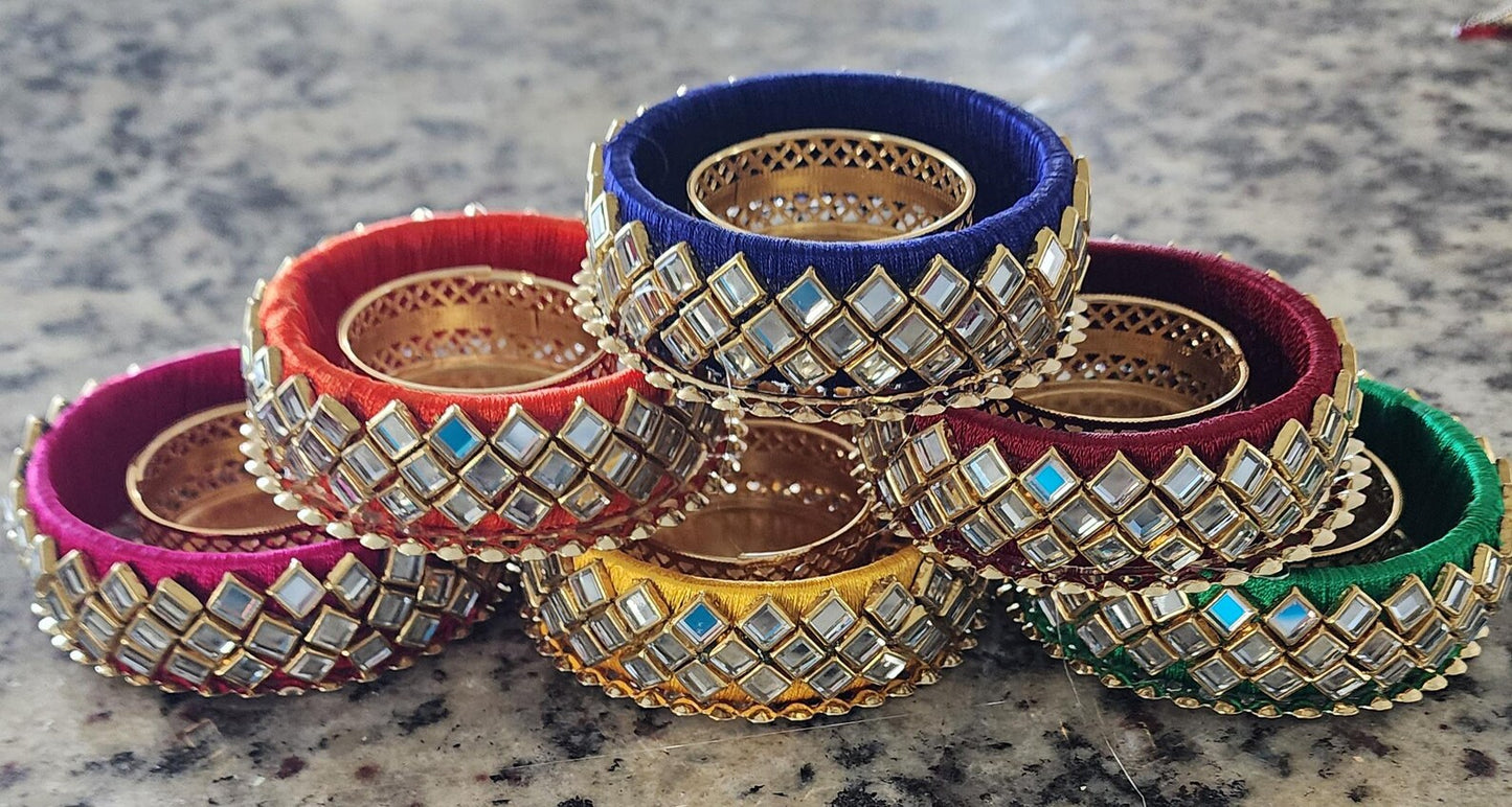 Kundan Work T-Light Candle Holder, Wedding Favors, Diwali, Puja Gifts