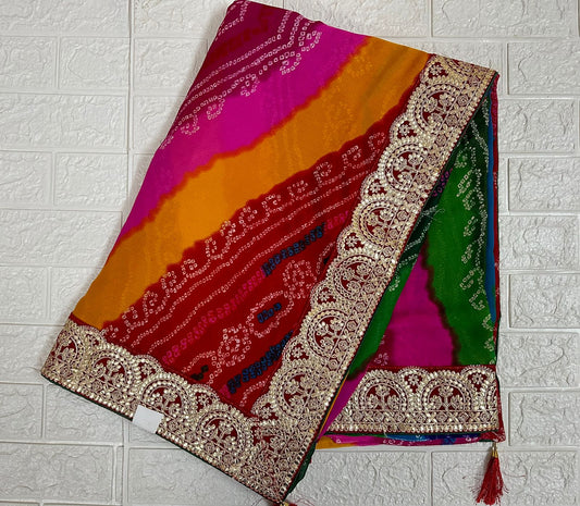 Bandhani Traditional Puja Wedding Wear Saree