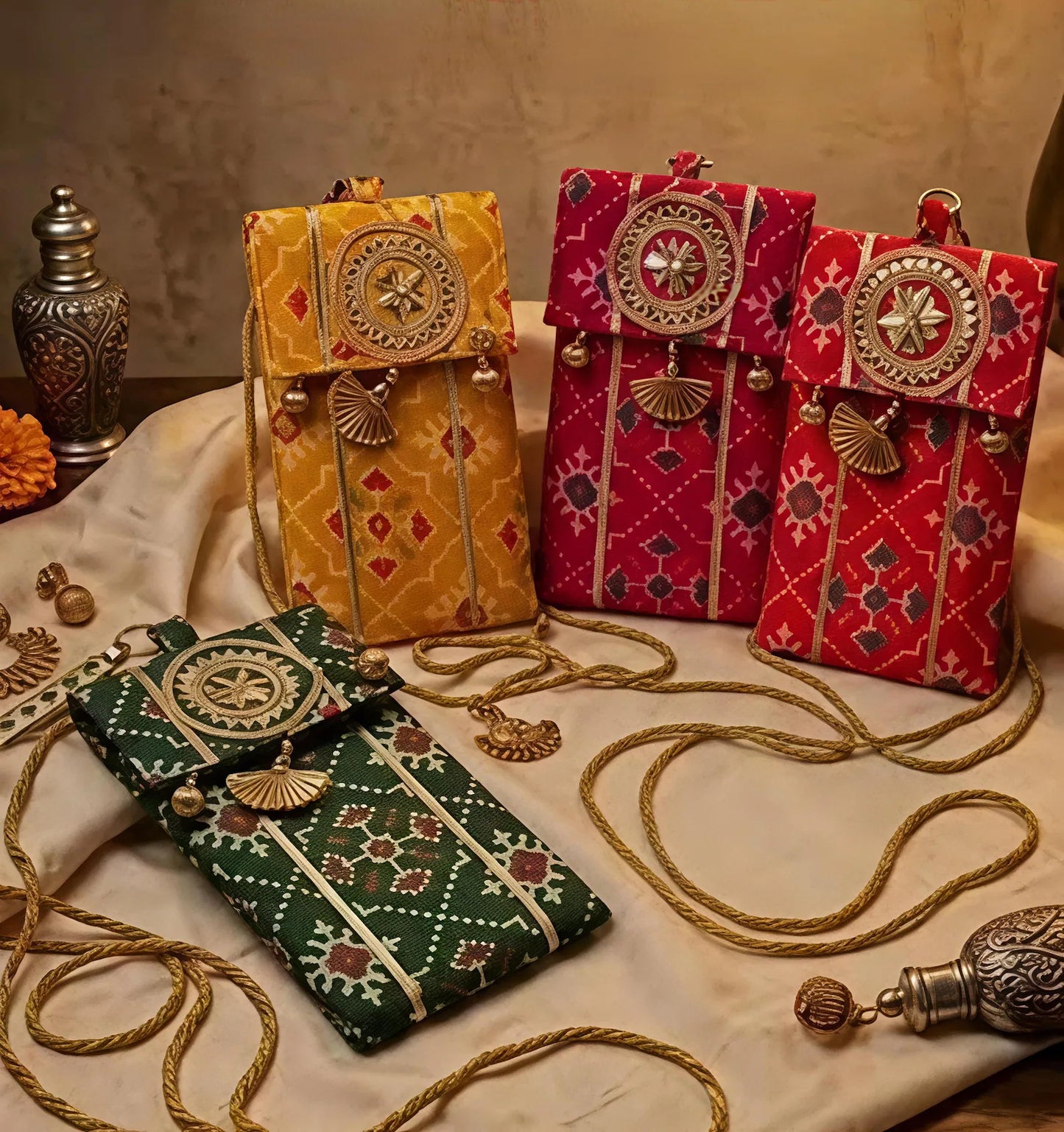 Patola Gota Patti Mobile Pouch For Mehendi Favours, Return Gifts