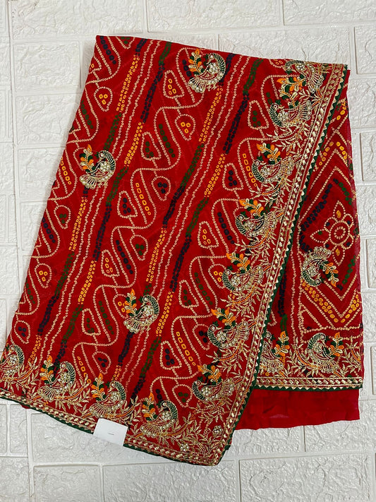 Red Bandhani Party Wear Saree