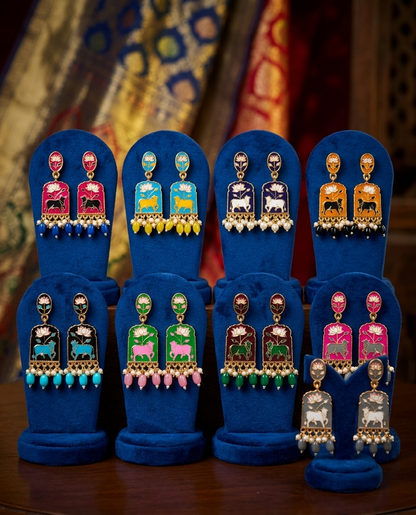 Meenakari Pichwai Earrings For Mehndi Favours, Bridesmaid Hamper Gifts