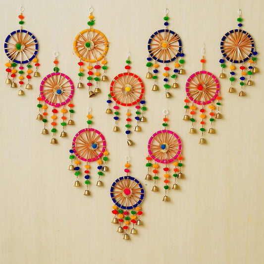 Multicolor Pom Pom Dream Catchers Wall Hangings Mehndi Decoration