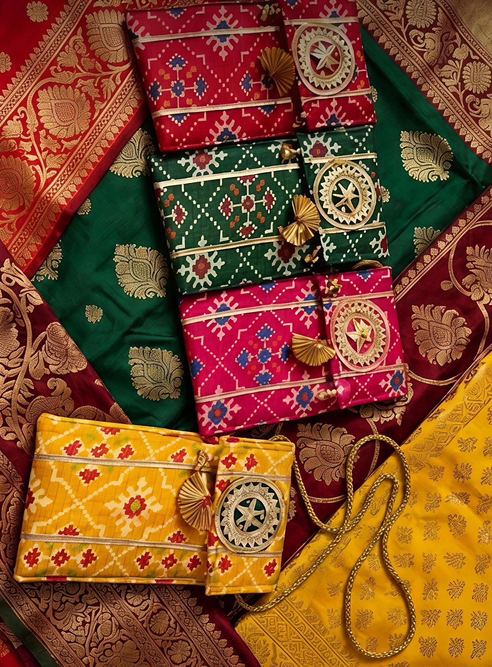 Patola Gota Patti Mobile Pouch For Mehendi Favours, Return Gifts