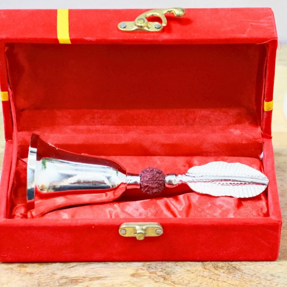 German silver puja bell Ideal for return gifts, housewarming, wedding favors & puja gifts.