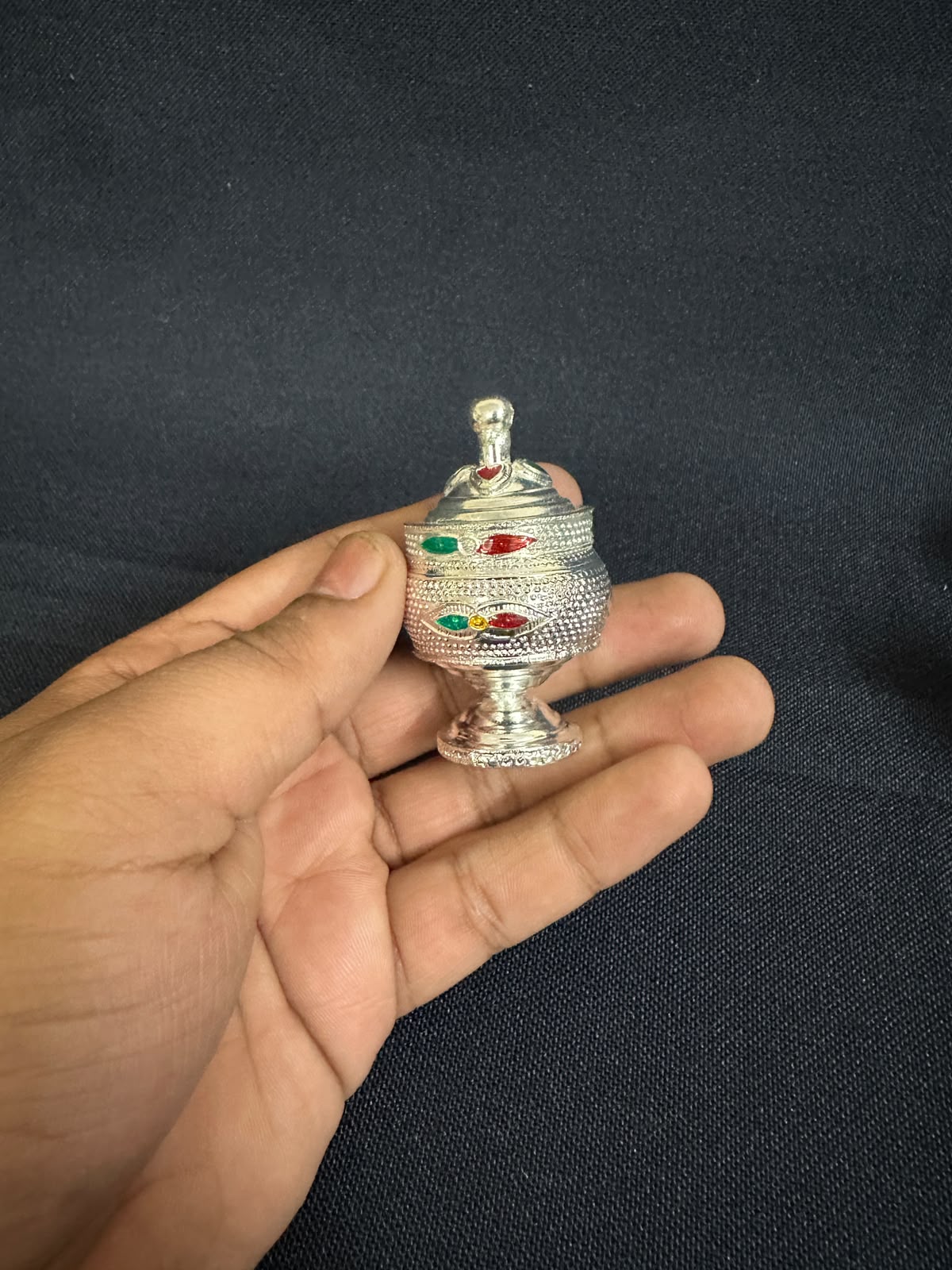German Silver Handpainted Sindur Dani, KumKum Box, Wedding Favour, Puja Gift, Return Gifts