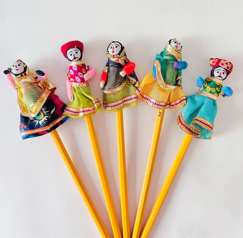 Kids Pencils, Gifts for kids, Kids Party Favor, Kids Birthday Gift, Puppet Show Pencil, Indian Dolls, Kids return gifts Classroom
