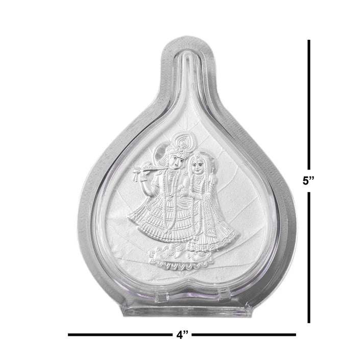 German Silver Radhe Krishna Frame - 5x4 Inches | Leaf Shape