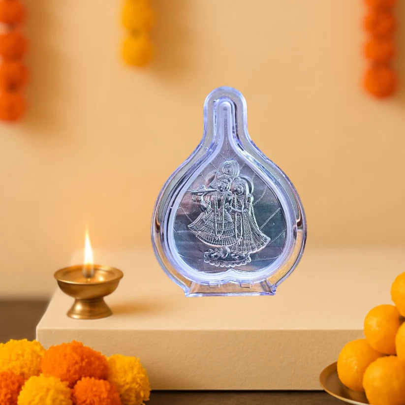 German Silver Radhe Krishna Frame - 5x4 Inches | Leaf Shape