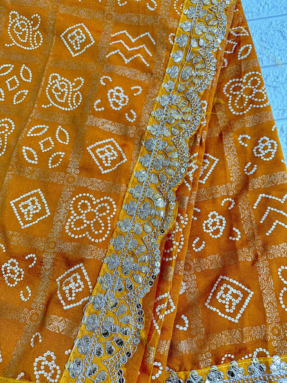 Rajasthani Gota Bandhani Party Wedding Wear Saree