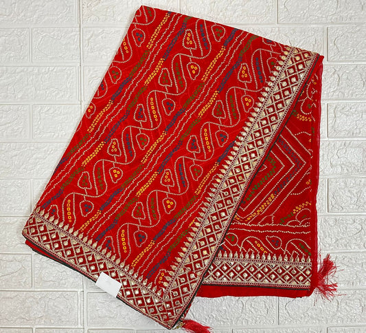 Red Bandhani Gotapatti Saree