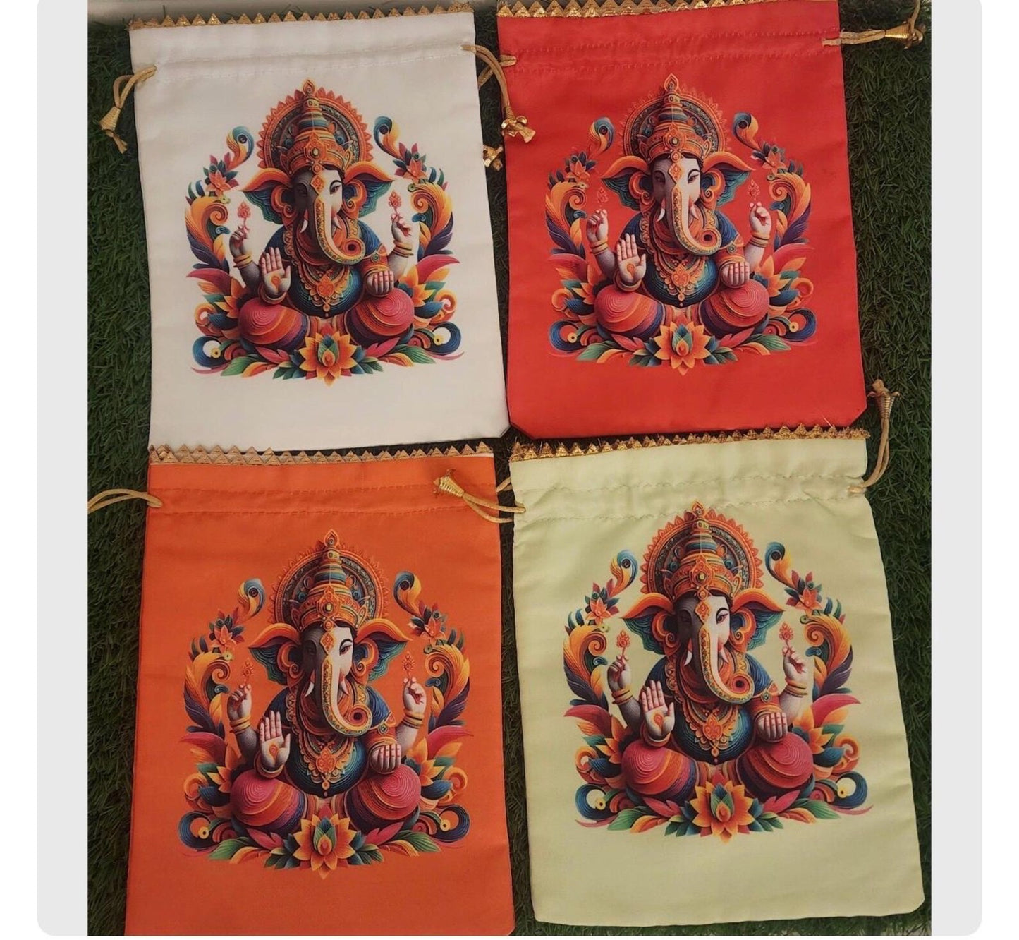 Ganpati Multicolor Potli Bags, Wedding Favors, Puja Gift For Guests