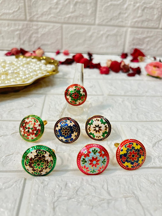 Meenakari Adjustable Size Rings Mehndi Favors, Bridesmaid Gifts, Sangeet Gifts, Puja Gifts, Indian Return Gifts For Guests.