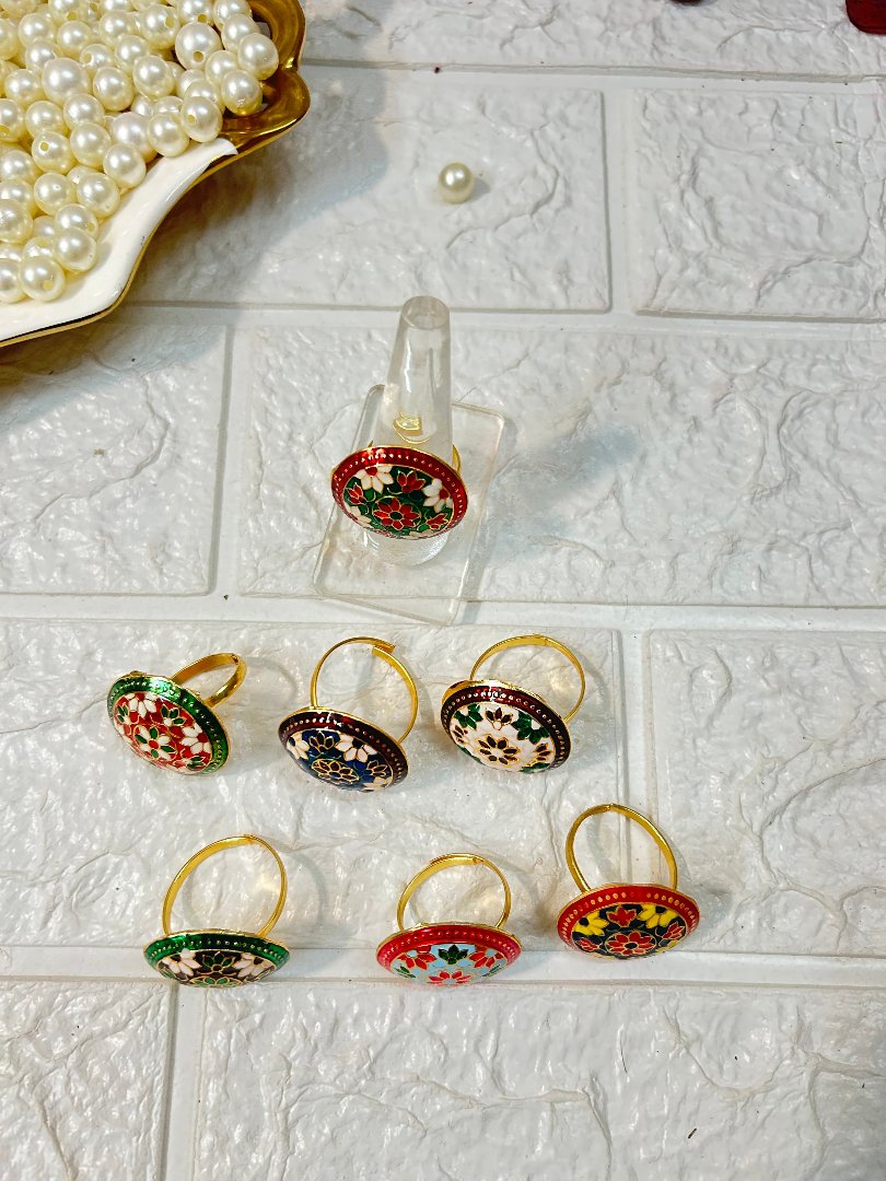 Meenakari Adjustable Size Rings Mehndi Favors, Bridesmaid Gifts, Sangeet Gifts, Puja Gifts, Indian Return Gifts For Guests.