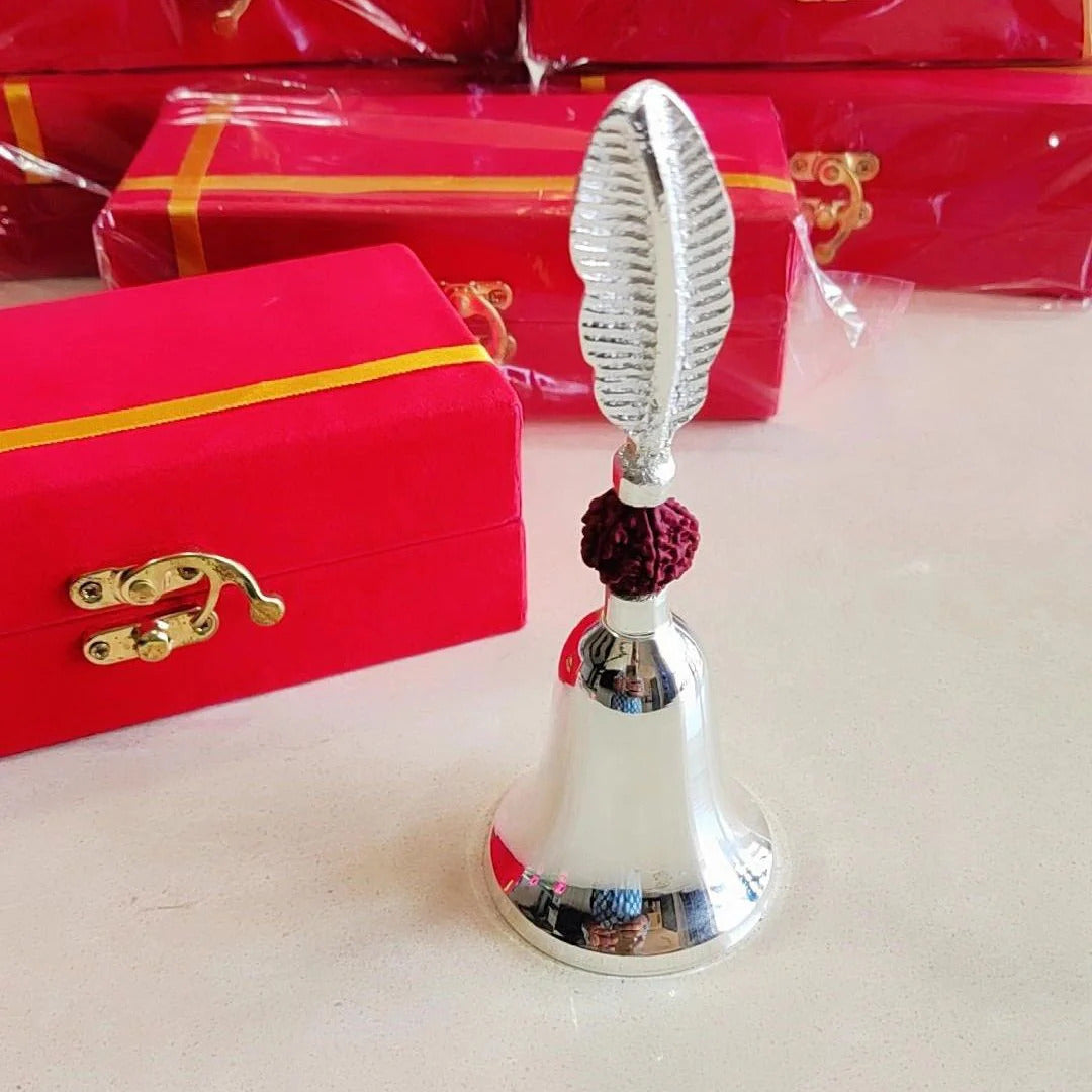 German silver puja bell Ideal for return gifts, housewarming, wedding favors & puja gifts.