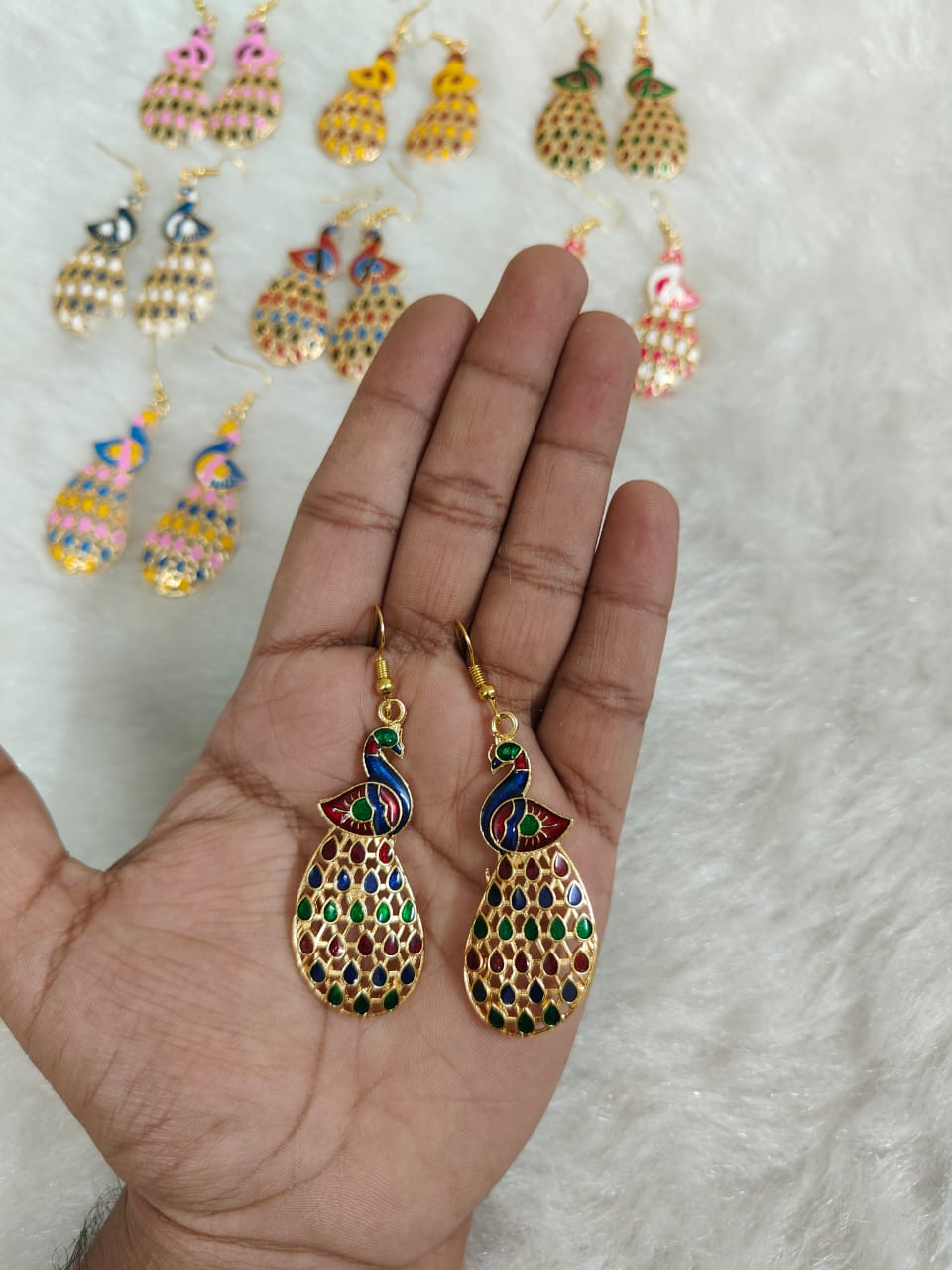 Peacock Meenakari Multicolor Earrings, Mehendi Favours, Return Gifts