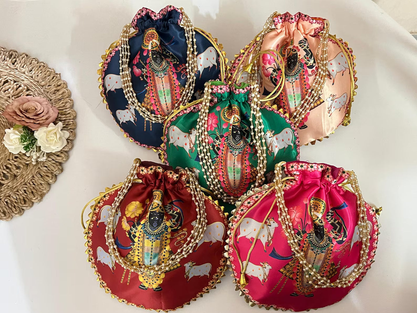 Shrinath Ji Potli Bags Women's Return Gifts Puja Favors