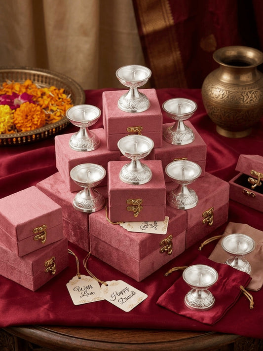 German Silver Diya, Oil Deepam With Box Packing For Gifts