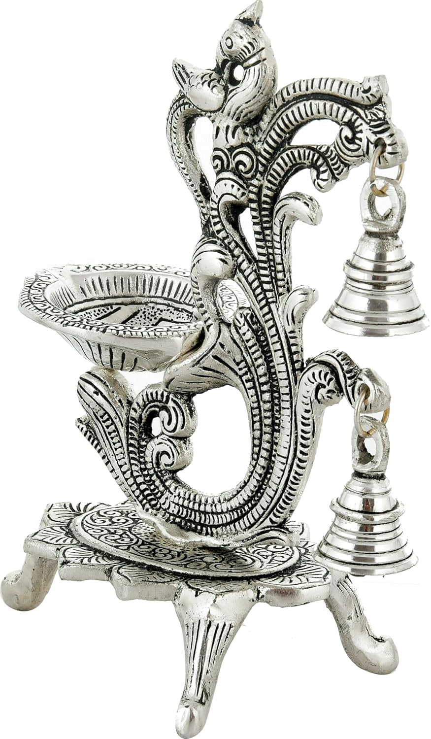 Peacock Silver Metal Diya For Puja Gifts, Return Favors