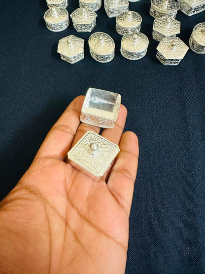 German Silver Mini Sindoor Daani Boxes, Wedding Mehndi Favours, Puja Gifts (1.5-2 Inch)