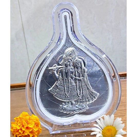 German Silver Radhe Krishna Frame - 5x4 Inches | Leaf Shape