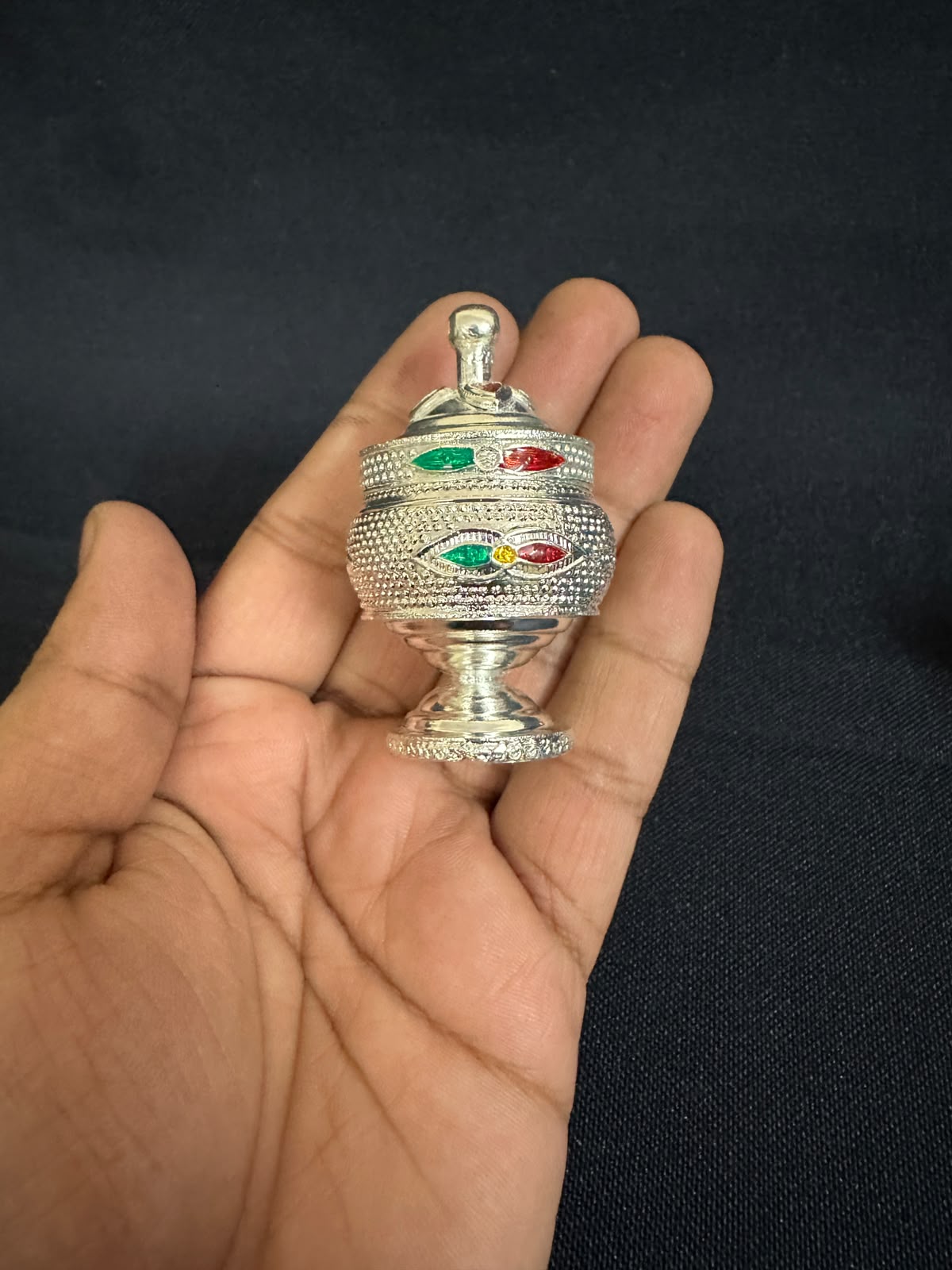 German Silver Handpainted Sindur Dani, KumKum Box, Wedding Favour, Puja Gift, Return Gifts