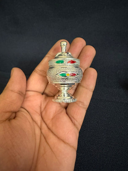 German Silver Handpainted Sindur Dani, KumKum Box, Wedding Favour, Puja Gift, Return Gifts