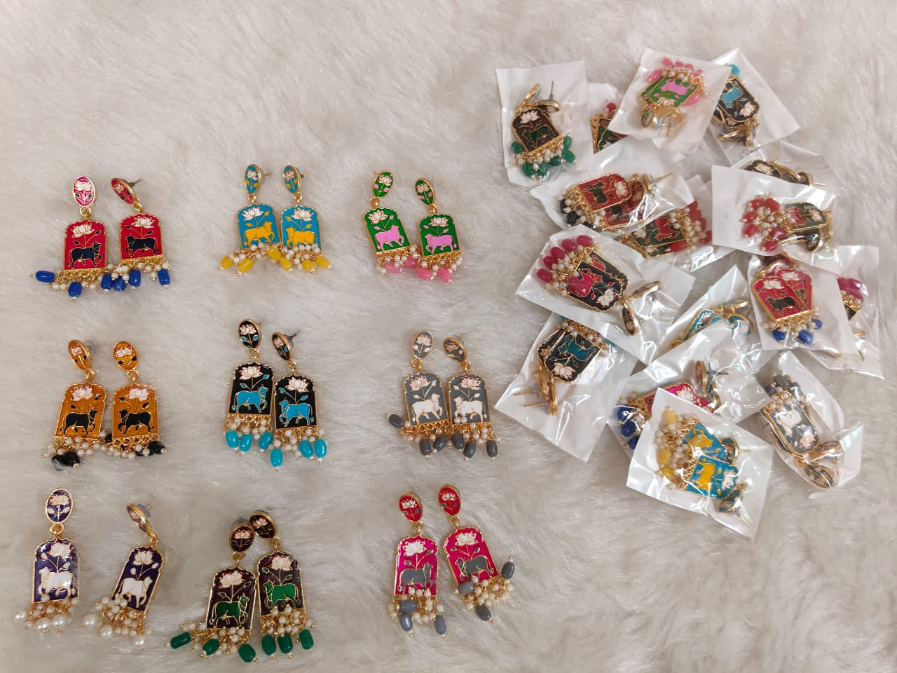 Meenakari Pichwai Earrings For Mehndi Favours, Bridesmaid Hamper Gifts