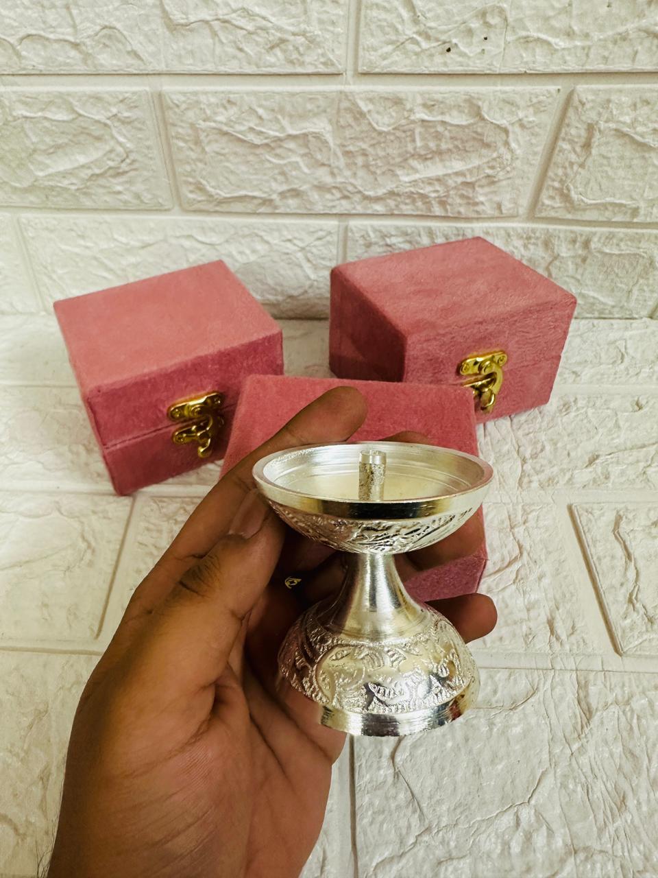 German Silver Diya, Oil Deepam With Box Packing For Gifts