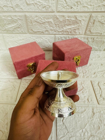 German Silver Diya, Oil Deepam With Box Packing For Gifts