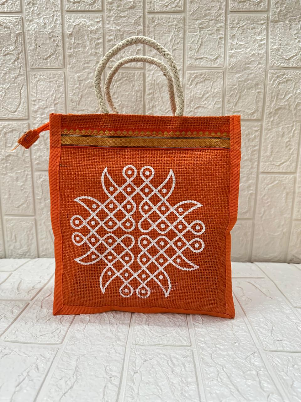 Thamboolam Kolam Print Jute Bags