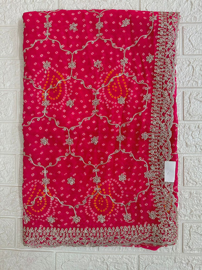 Puja Wear Bandhani Jaipuri Saree